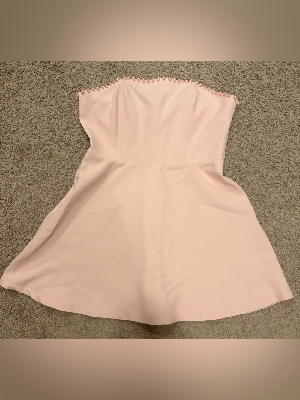 Altar'd State Strapless Light Pink Pearl-Trim Fit-and-Flare Dress